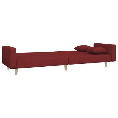 vidaXL Sofá cama de 2 plazas con dos almohadas tela color vino