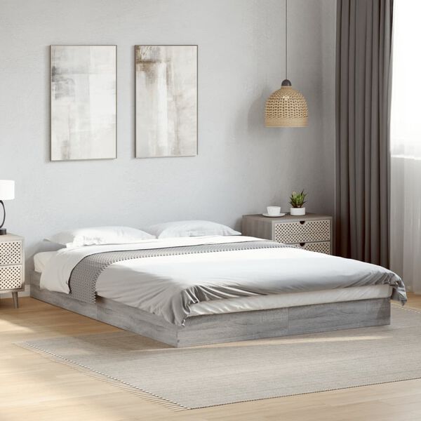 vidaXL Estructura de cama madera de ingenier&iacute;a gris Sonoma 140x200 cm