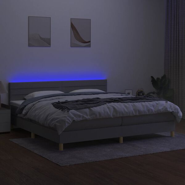 vidaXL Cama box spring con colch&oacute;n tela y LED gris claro 200x200 cm