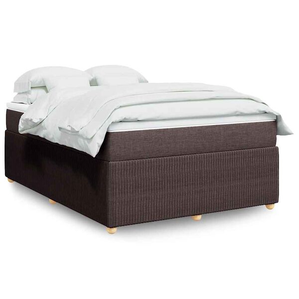 vidaXL Cama box spring con colch&oacute;n tela marr&oacute;n oscuro 140x190 cm