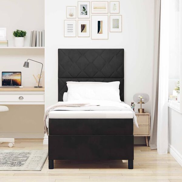 vidaXL Cama tipo Box Spring con colch&oacute;n Negro 90 x 200 cm Terciopelo