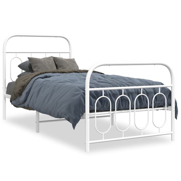vidaXL Estructura cama sin colch&oacute;n con estribo metal blanco 90x200 cm