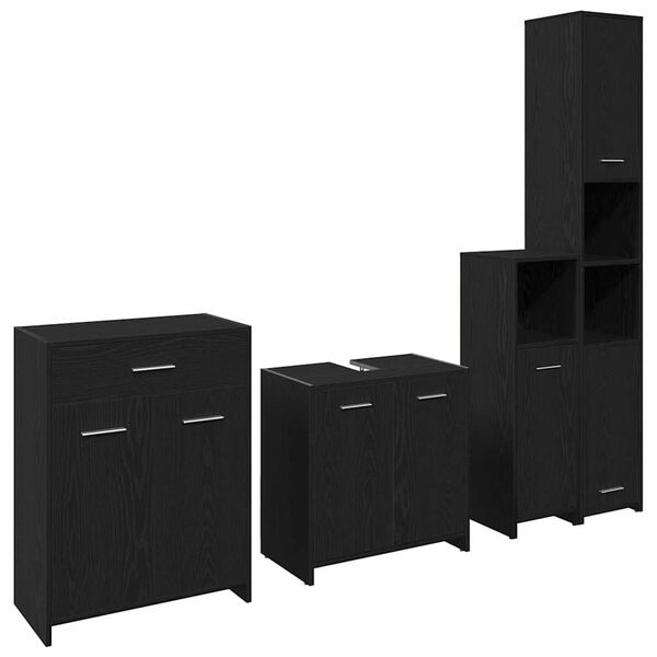 vidaXL Juego de muebles de baño 4 pcs Roble Negro Madera de ingeniería