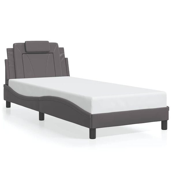 vidaXL Estructura de cama Viana sin colch&oacute;n cuero sint&eacute;tico gris 90x200 cm