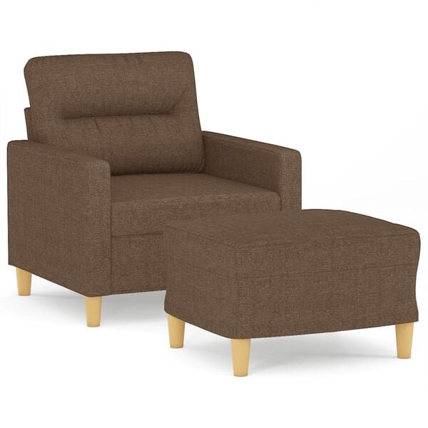 vidaXL Sill&oacute;n con taburete tela marr&oacute;n 60 cm