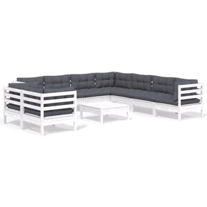 vidaXL Muebles de jard&iacute;n 10 pzas con cojines blanco madera maciza pino