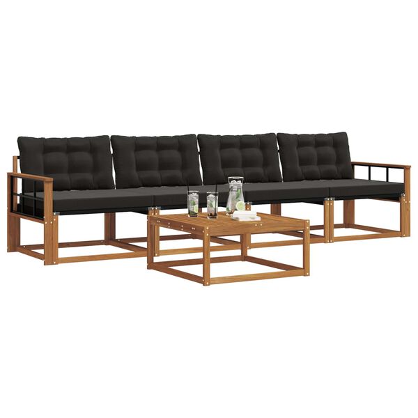vidaXL Conjunto de sof&aacute;s de exterior con coj&iacute;n 5 pcs Natural y negro