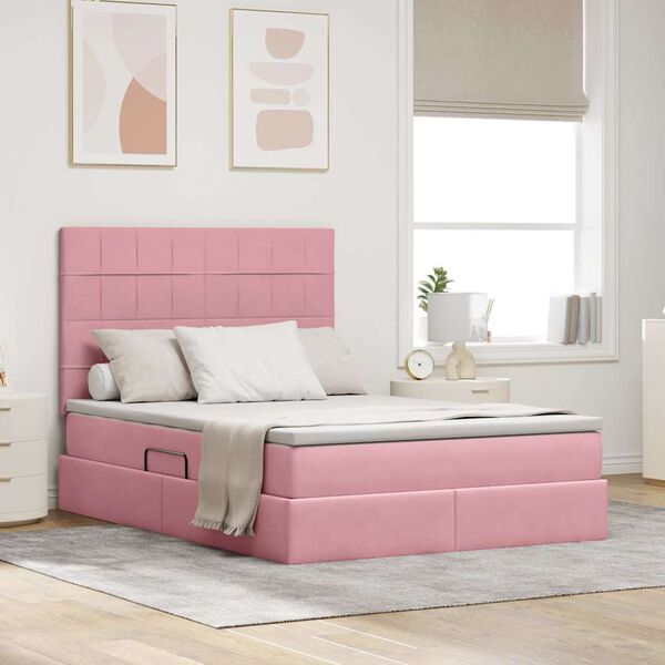 vidaXL Cama con almacenamiento y colch&oacute;n Rosa 140 x 200 cm Terciopelo
