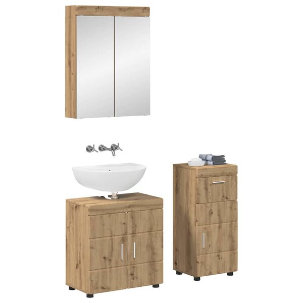 vidaXL Juego de muebles de ba&ntilde;o con caj&oacute;n TULUM Roble artesanal