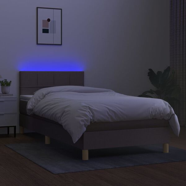 vidaXL Cama box spring con colch&oacute;n LED tela gris taupe 100x200 cm