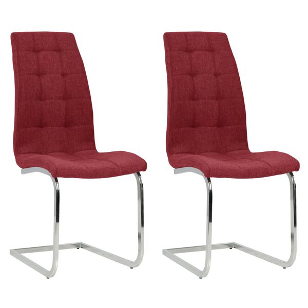 vidaXL Sillas de comedor voladizas 2 unidades de tela color vino tinto