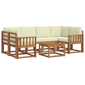 vidaXL Conjunto de sof&aacute;s de exterior con coj&iacute;n 7 pcs Natural y Crema