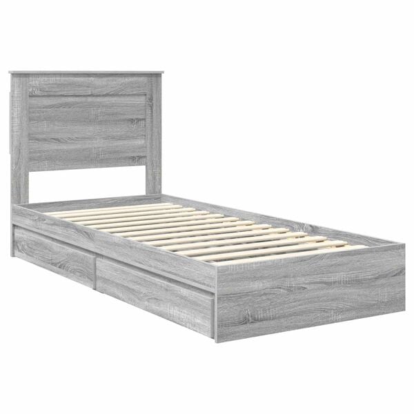 vidaXL Cama con almacenamiento con cabecera Gris Sonoma 75 x 190 cm