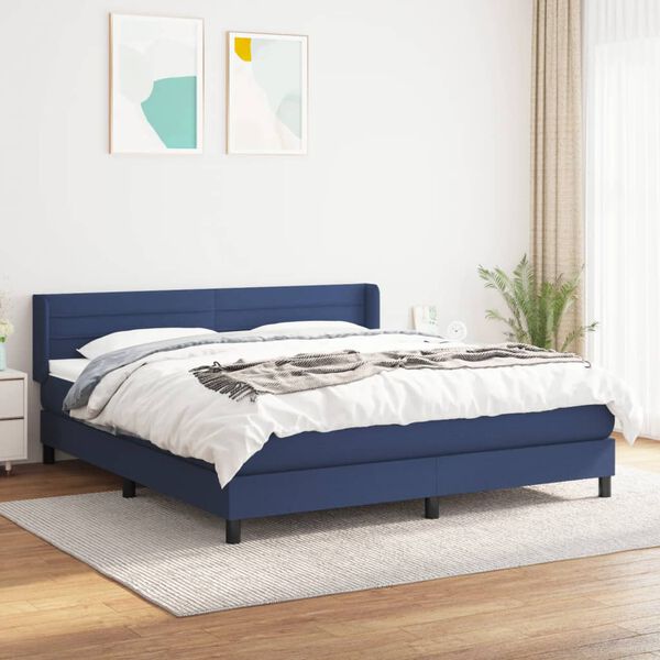 vidaXL Cama box spring con colch&oacute;n tela azul 160x200 cm