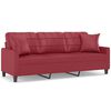 vidaXL Sof&aacute; de 3 plazas con cojines cuero sint&eacute;tico rojo tinto 180 cm