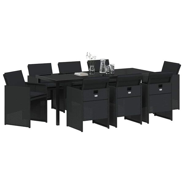 vidaXL Conjunto de Comedor de Jard&iacute;n 9 pcs Negro rat&aacute;n sint&eacute;tico
