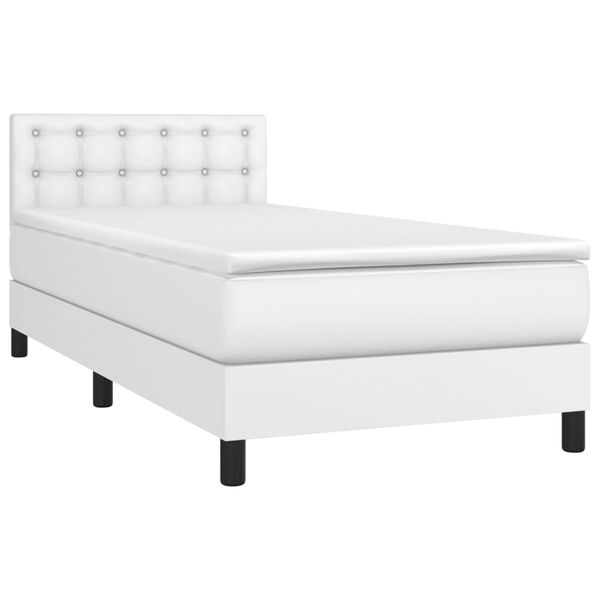 vidaXL Cama box spring y colch&oacute;n LED cuero sint&eacute;tico blanco 90x190 cm
