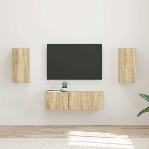 vidaXL Conjunto de mueble para TV de pared 4 pcs Roble Sonoma