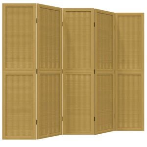 vidaXL Biombo separador de 5 paneles madera maciza paulownia marr&oacute;n