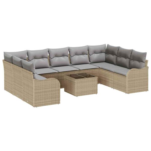 vidaXL Conjunto de sof&aacute; de jard&iacute;n 10 pcs beige y gris claro Polirat&aacute;n