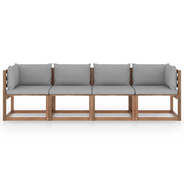 vidaXL Sof&aacute; de palets 4 plazas cojines madera de pino impregnada