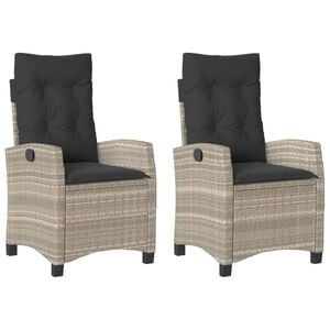 vidaXL Sillones reclinables de jard&iacute;n con cojines gris 2 uds rat&aacute;n PE