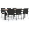 vidaXL Set de comedor de jard&iacute;n 7 pzas y cojines rat&aacute;n sint&eacute;tico negro