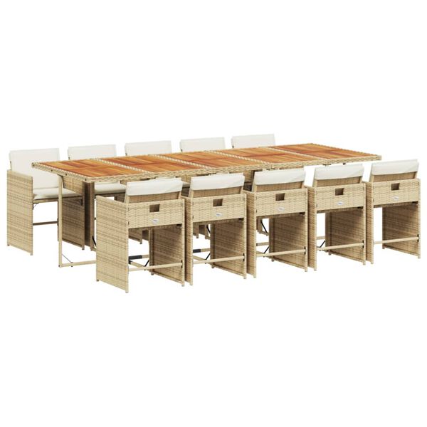 vidaXL Set comedor de jard&iacute;n 11 pzas con cojines rat&aacute;n sint&eacute;tico beige