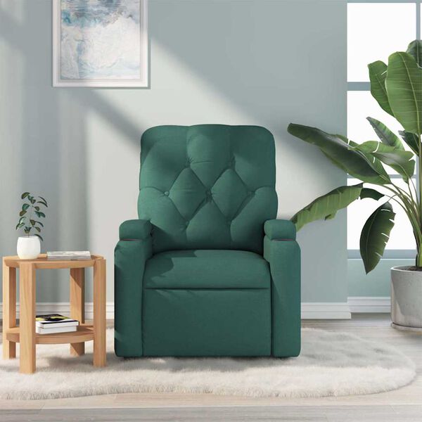 vidaXL Sillón de masaje reclinable de tela verde oscuro