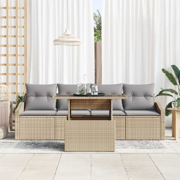 vidaXL Conjunto de sof&aacute; de jard&iacute;n 5 pcs Beige Polirat&aacute;n