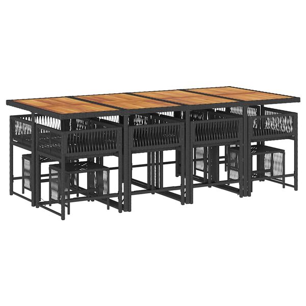 vidaXL Set comedor de jard&iacute;n con cojines 13 pzas rat&aacute;n sint&eacute;tico negro