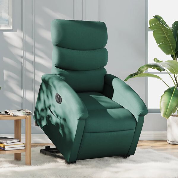 vidaXL Sill&oacute;n el&eacute;ctrico reclinable elevable de tela verde oscuro
