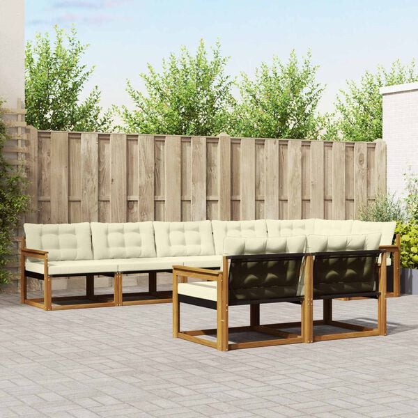 vidaXL Conjunto de sof&aacute;s de exterior con coj&iacute;n 8 pcs Natural y Crema