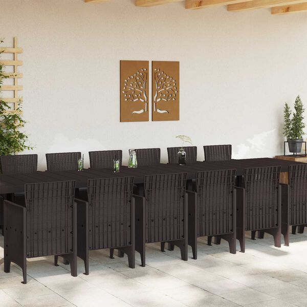 vidaXL Conjunto de comedor de jard&iacute;n con cojines 15 pcs Marr&oacute;n PP