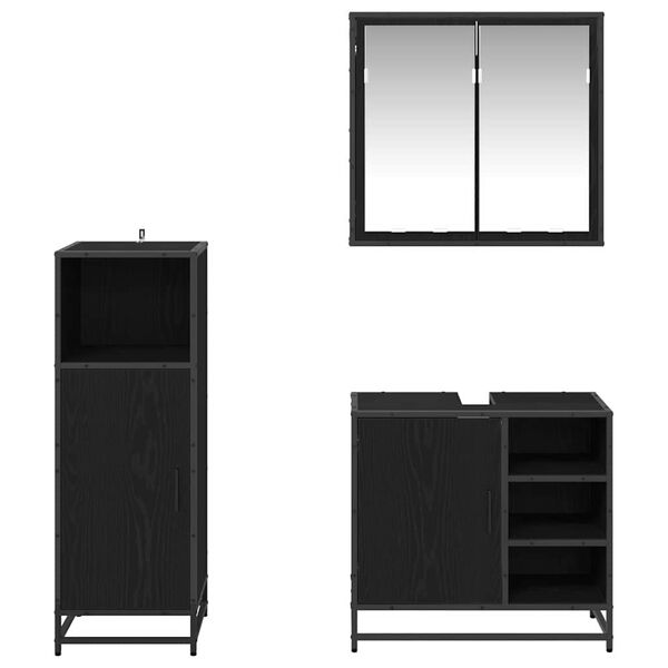 vidaXL Juego de muebles de ba&ntilde;o 3 pcs Roble Negro Madera de ingenier&iacute;a