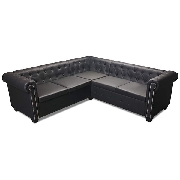 vidaXL Sofá de esquina Chesterfield 5 plazas cuero artificial negro