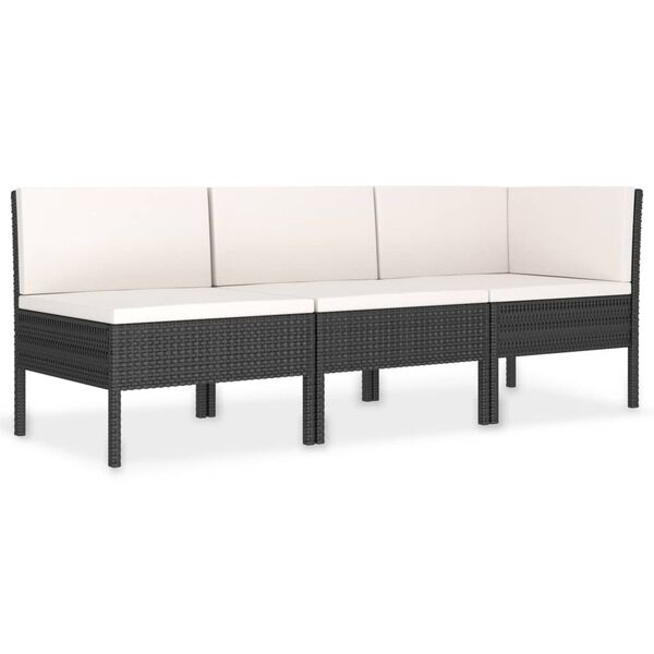 vidaXL Set de muebles de jardín 3 pzas y cojines ratán sintético negro