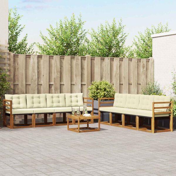 vidaXL Conjunto de sof&aacute;s de exterior con coj&iacute;n 9 pcs Natural y Crema