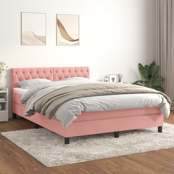 vidaXL Cama box spring con colch&oacute;n terciopelo rosa 140x200 cm