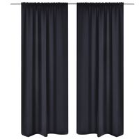 2 cortinas negras oscuras con jaretas, blackout 135 x 245 cm