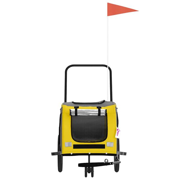 vidaXL Remolque de bicicleta mascotas hierro tela Oxford amarillo gris