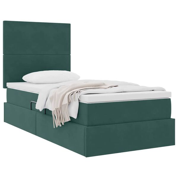 vidaXL Cama con almacenamiento y colch&oacute;n Verde oscuro 90 x 200 cm