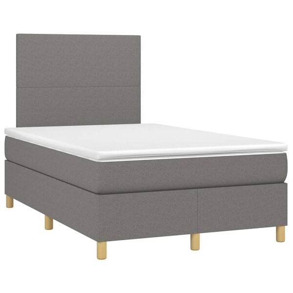 vidaXL Cama box spring con colch&oacute;n y LED tela marr&oacute;n oscuro 120x190 cm
