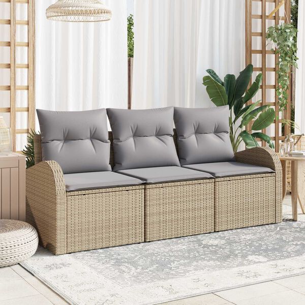 vidaXL Conjunto de sof&aacute; de jard&iacute;n 3 pcs beige y gris claro Polirat&aacute;n