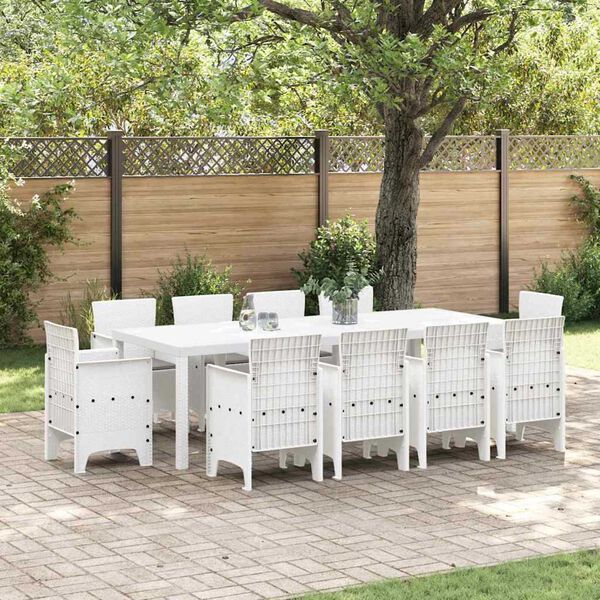 vidaXL Conjunto de Comedor de Jardín 11 pcs Blanco Ratan Polt