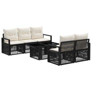 vidaXL Conjunto de sof&aacute;s de jard&iacute;n 6 uds. Negro y Blanco Crema