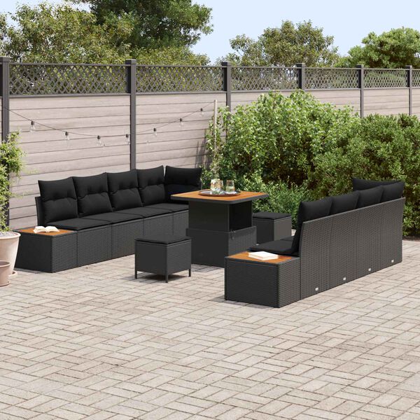 vidaXL Conjunto de sof&aacute;s de jard&iacute;n con coj&iacute;n 11 pcs Negro Polirat&aacute;n