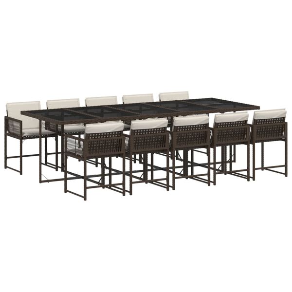 vidaXL Set comedor de jard&iacute;n 11 pzas y cojines rat&aacute;n sint&eacute;tico marr&oacute;n