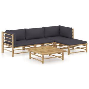 vidaXL Set de muebles de jard&iacute;n 5 piezas bamb&uacute; con cojines gris oscuro