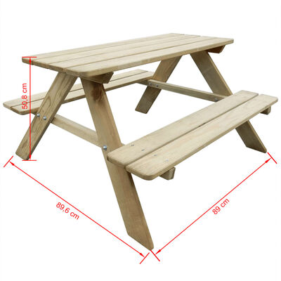 vidaXL Mesa de picnic para niños madera de pino 89x89,6x50,8 cm